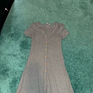 Elegant Gray Button-Down Dress
